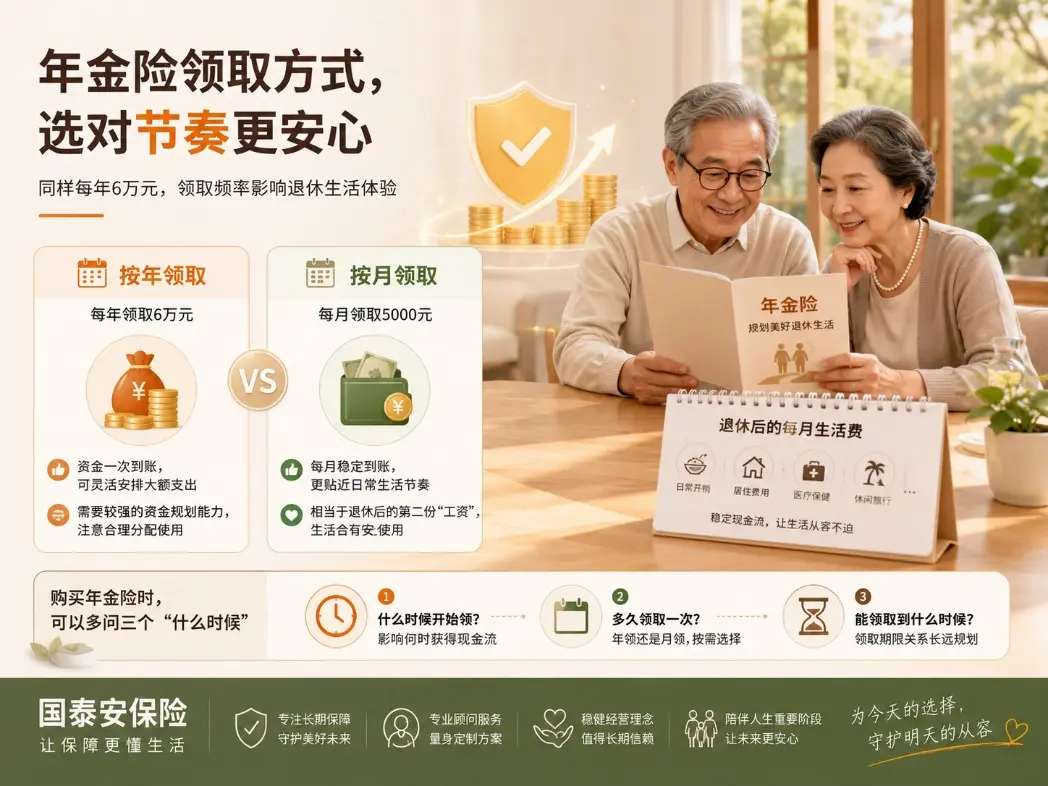 年金险每年领6万元,和每月领5000元一样吗?退休现金流差别藏在“怎么领”(图1) 年金险每年领6万元,和每月领5000元一样吗?退休现金流差别藏在“怎么领”(图1)