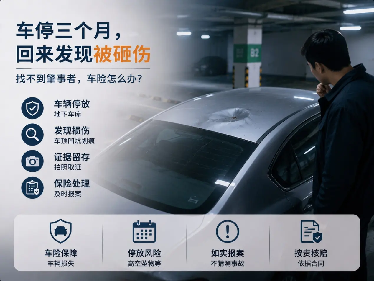 出差三个月没动车,回来发现车顶被砸出一个坑:找不到肇事者,车险还能怎么处理?(图1) 出差三个月没动车,回来发现车顶被砸出一个坑:找不到肇事者,车险还能怎么处理?(图1)