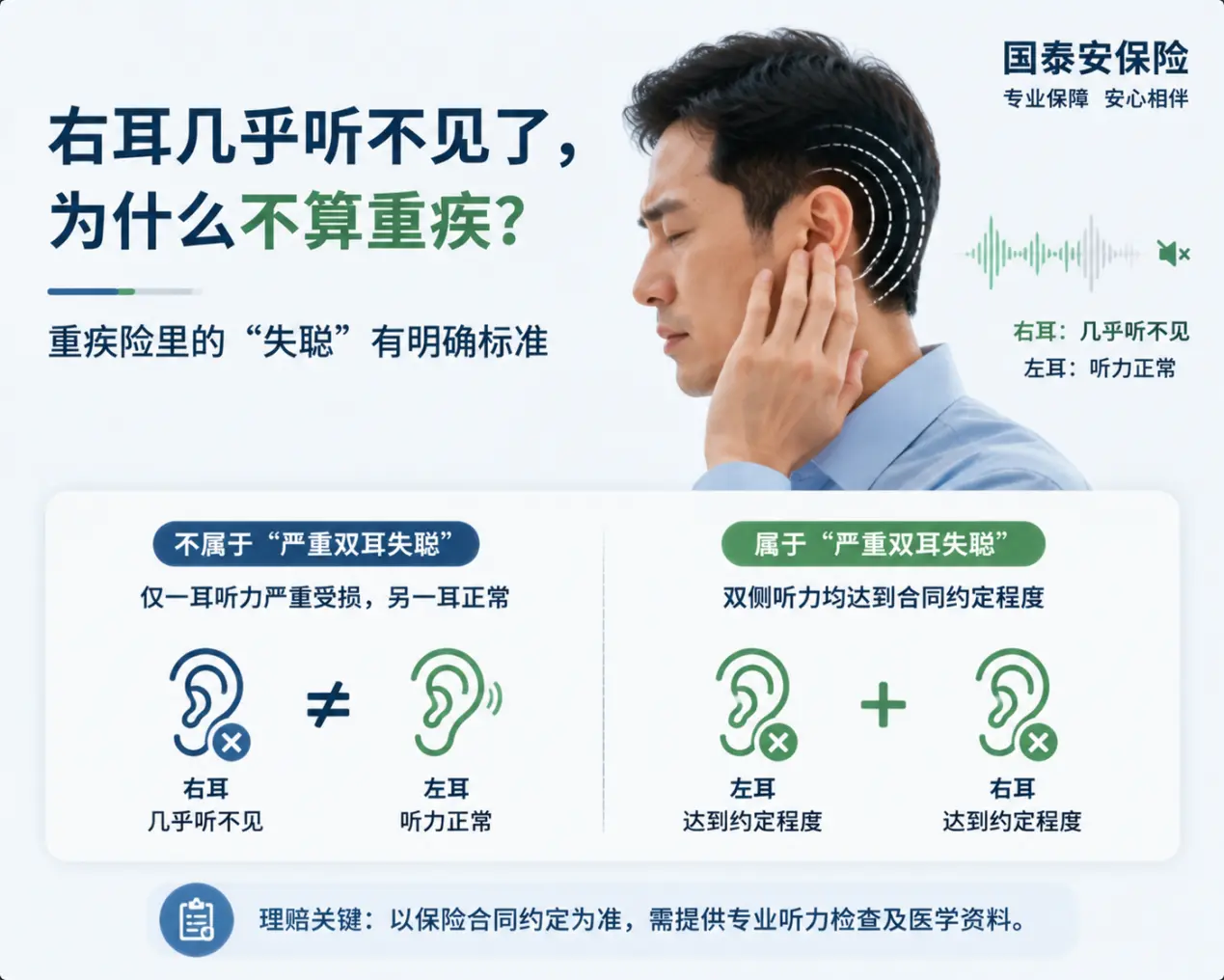 右耳几乎完全听不见了，左耳却正常，重疾险里的“失聪”到底怎么算？(图1)