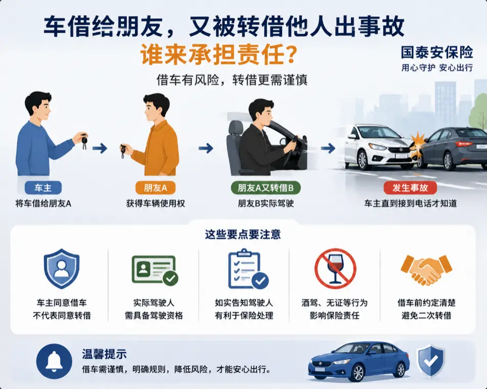 车借给朋友一天，朋友却又转借给别人，出了事故车主才知道：到底谁在开自己的车？(图1)